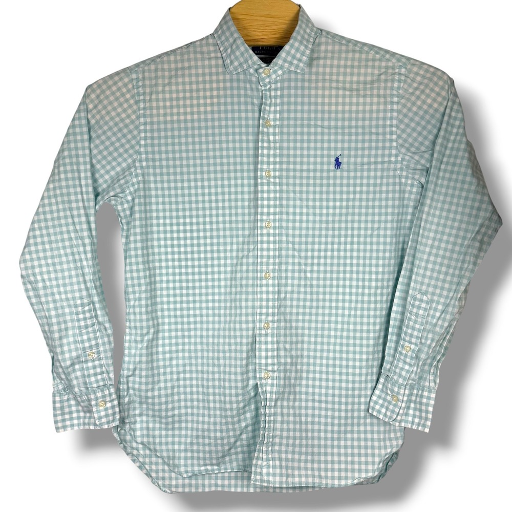 Polo Ralph Lauren Button Down Mens Large Green Gingham Check Cotton Stretch Pony - Picture 2 of 9